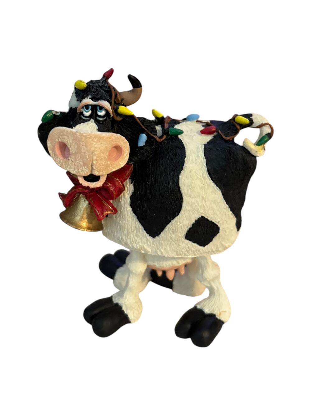 Bobble Top Holstein Cow Christmas Figurine Signed Douglas